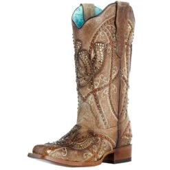 Nrs Footwear Womens Corral Brown Horse Shoe Overlay Boot
