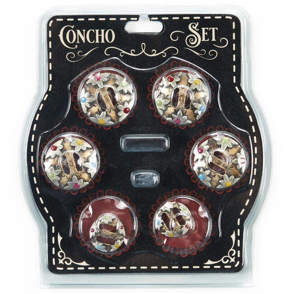 NRS Multi Colored Daisy Flower 6 Piece Slotted Concho Saddle Set 1 NRS Multi Colored Daisy Flower 6 Piece Slotted Concho Saddle Set