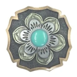 NRS Antique Silver Turquoise Flower 1 1/2 Inch Concho