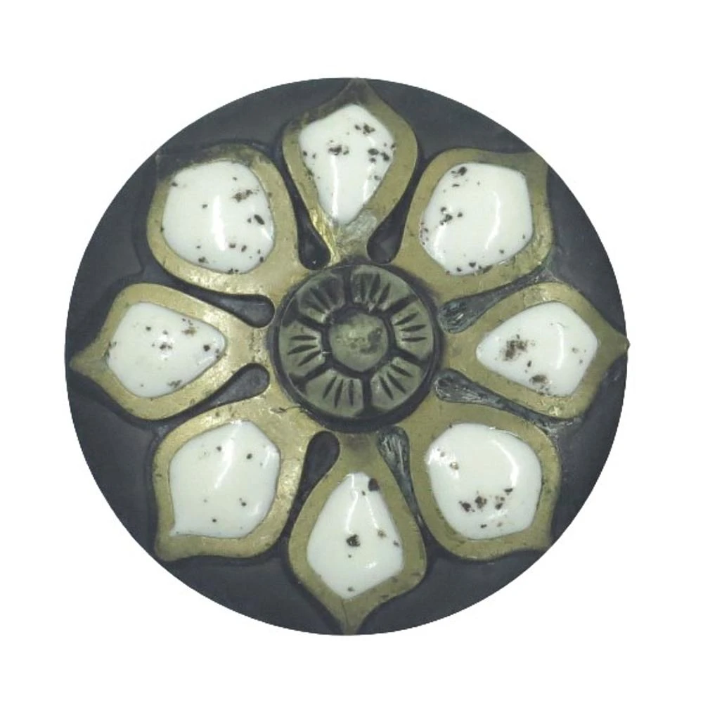 NRS White Stone Flower Petal Brass Antique 1 1/2 Inch Concho 1 NRS White Stone Flower Petal Brass Antique 1 1/2 Inch Concho