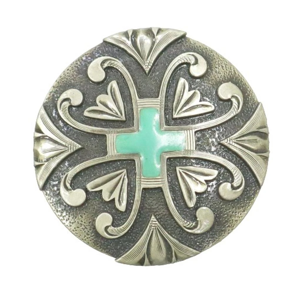 NRS Antique Silver Turquoise Cross 1 1/2 Inch Concho 1 NRS Antique Silver Turquoise Cross 1 1/2 Inch Concho