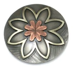 NRS Antique Engraved Silver With Copper Clover Flower 1 1/2 Inch Concho