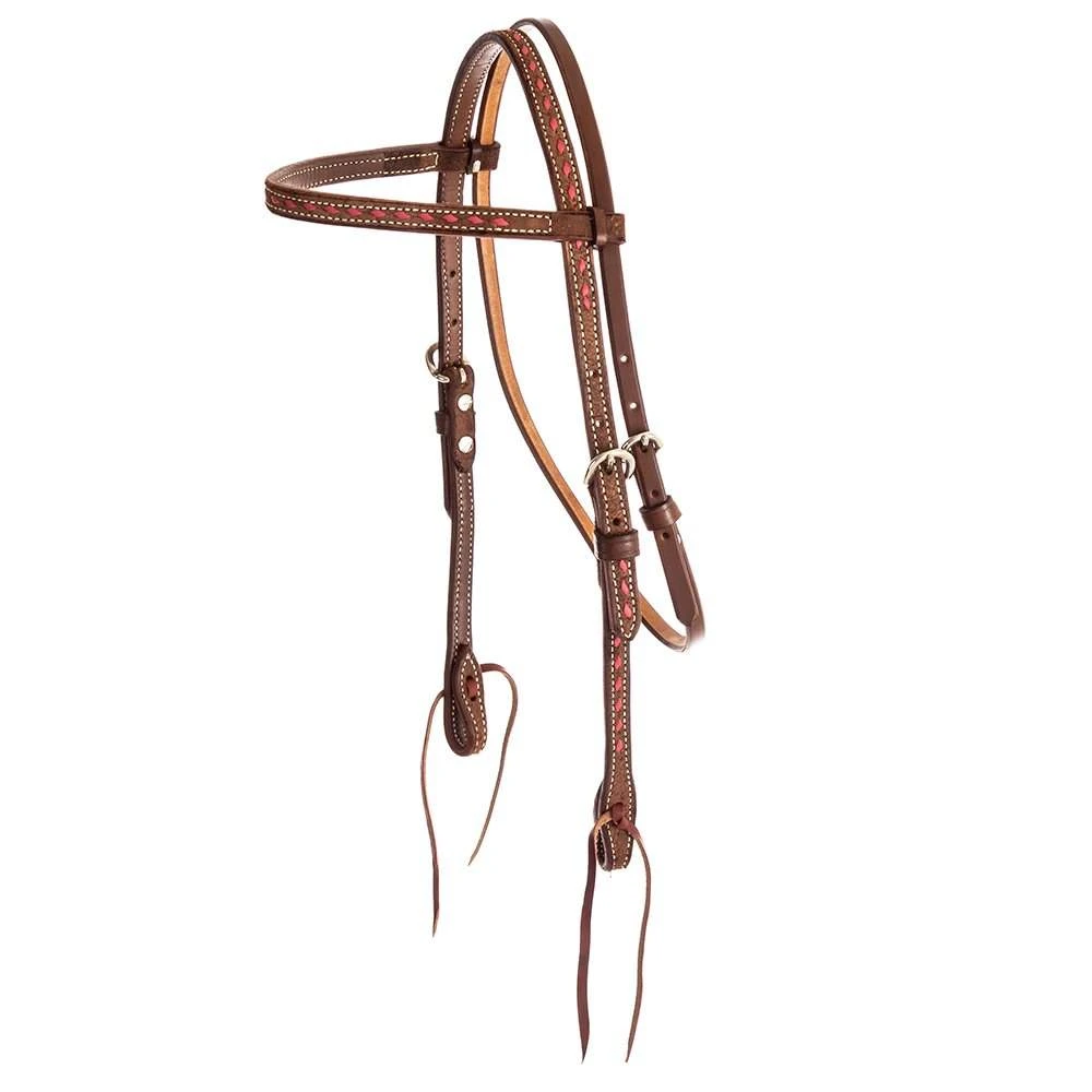 NRS Chocolate Roughtout Browband Headstall W/Pink Buckstitch 1 NRS Chocolate Roughtout Browband Headstall W/Pink Buckstitch