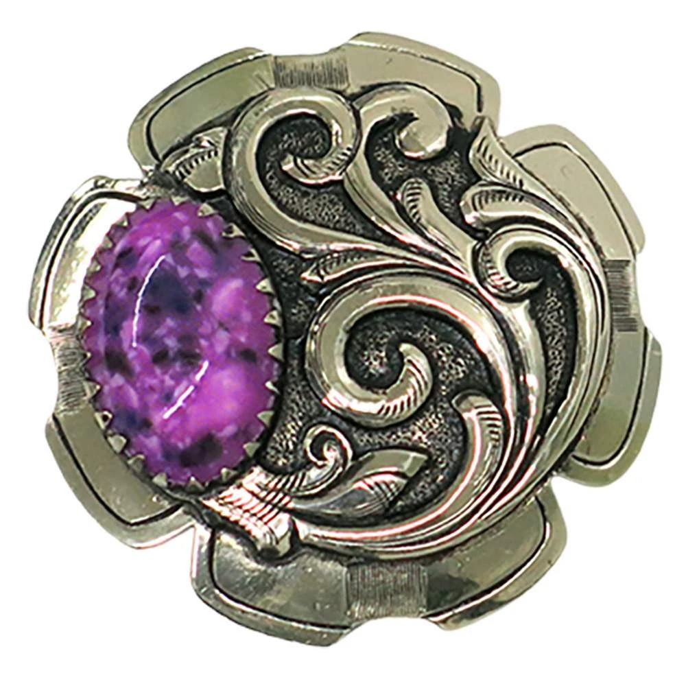 NRS Purple Stone Silver Scroll Saddle Concho Set 1 NRS Purple Stone Silver Scroll Saddle Concho Set