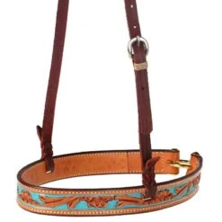 NRS Floral Tooled Noseband With Handpainted Turquosie Background