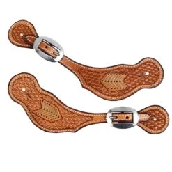 NRS Basket Stamped Spur Straps With Rawhide Inlay -Nrs SP774 1
